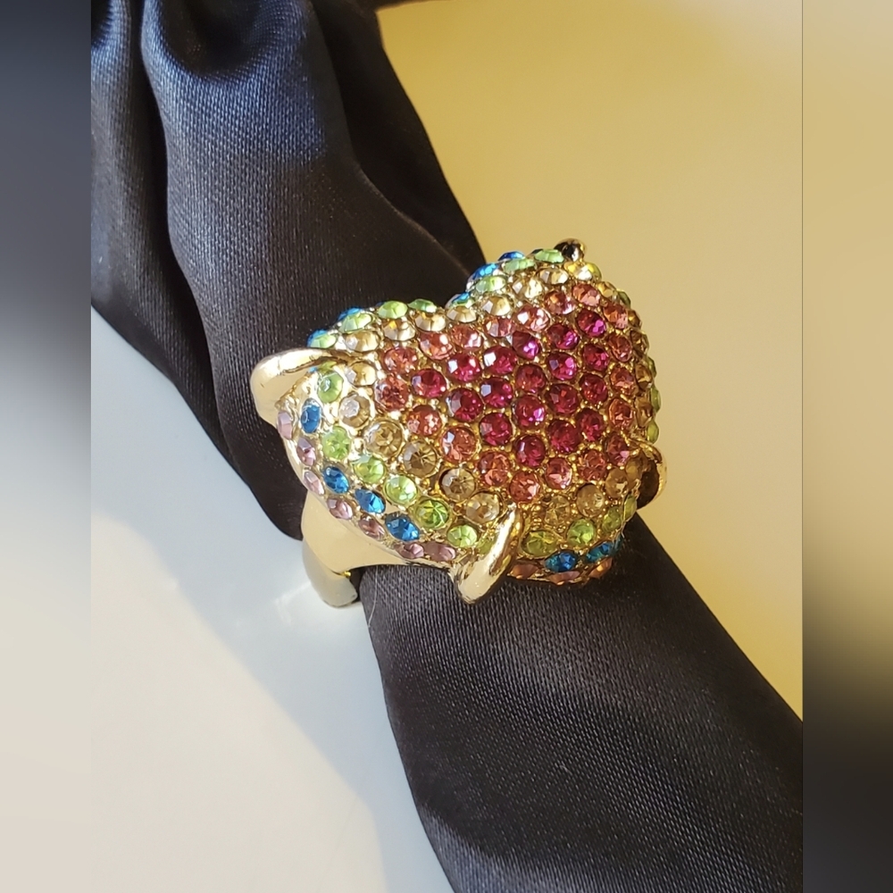 Colorful Heart Ring with Rhinstones